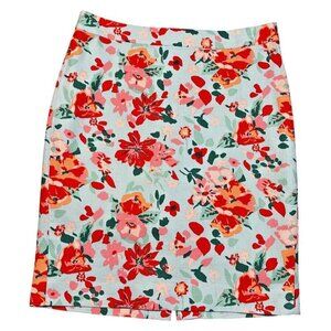 J.Crew Floral Lined Pencil Skirt Aqua Coral Pink Size 4